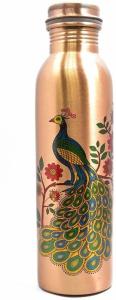 Peacock Printed Lacquer Coated Pure Copper Water Bottle