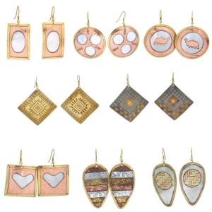 Brass and Copper Multi Design Set of 8 Earring Pairs