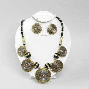 Woven Brass and Horn Beads Necklace Set