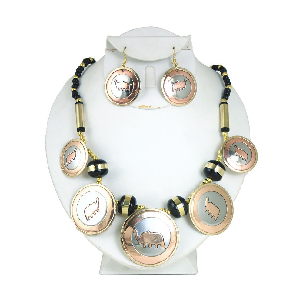 Brass Copper and Horn Beads Necklace Set