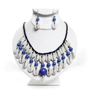 Cowrie Shell Necklace Set-Blue