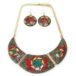 Multi Colour Brass Base Necklace Set